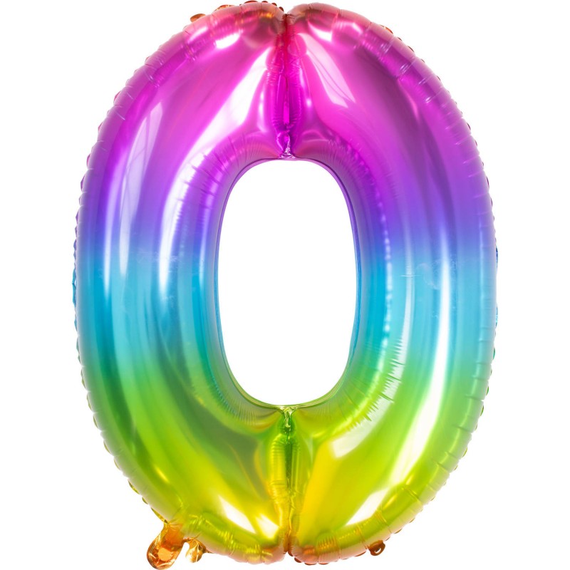 Ballon cijfer 0 regenboog 86cm