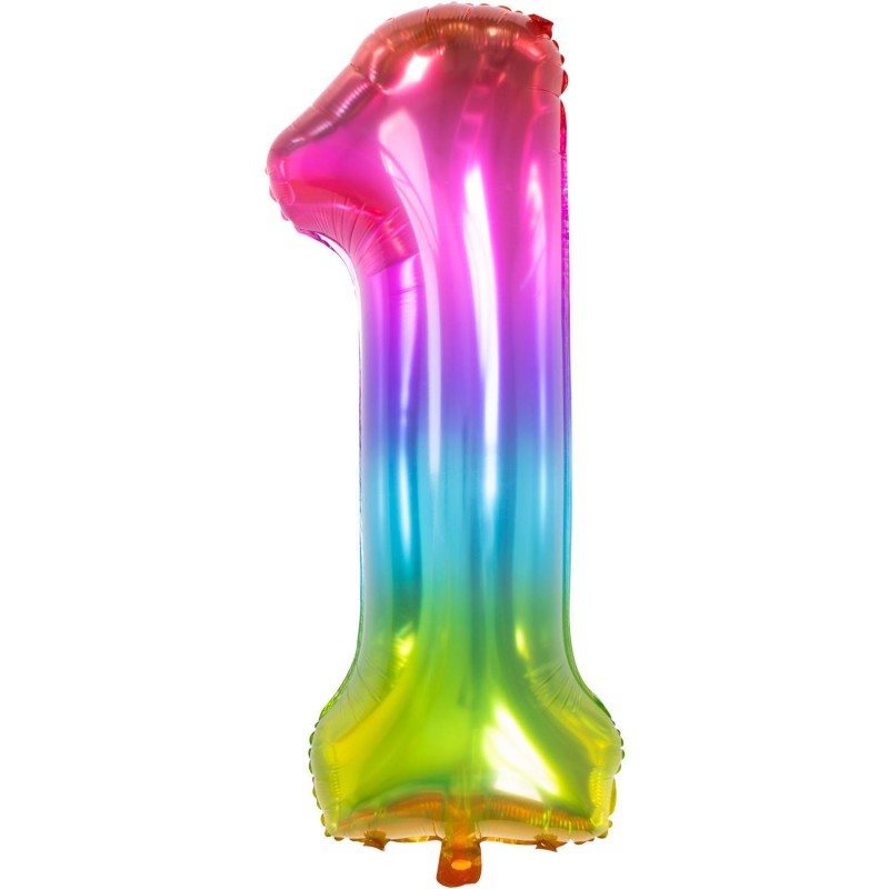 Ballon cijfer 1 regenboog 86cm