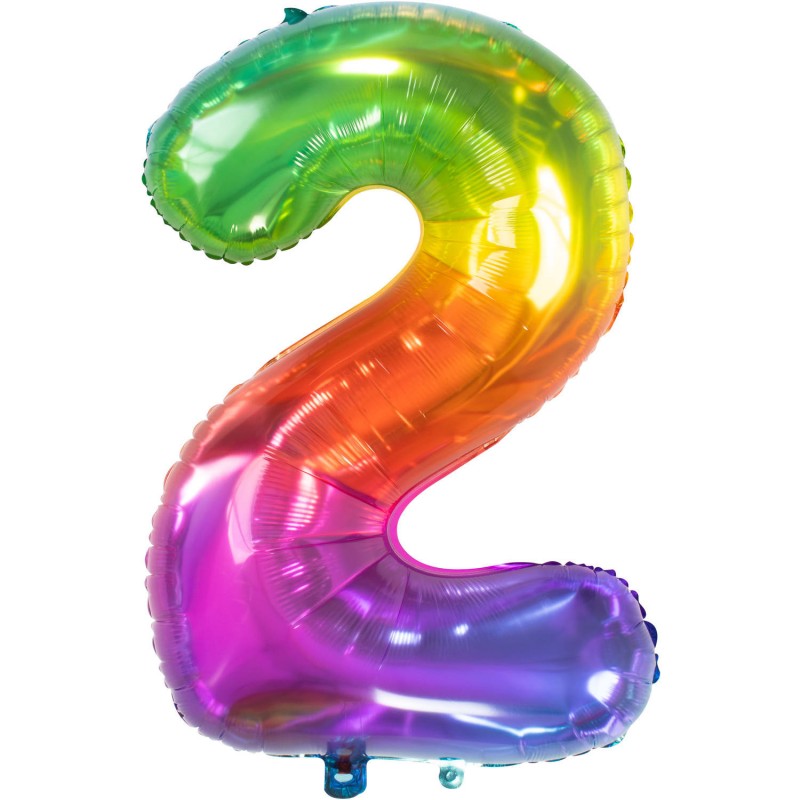 Ballon cijfer 2 regenboog 86cm