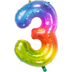 Ballon cijfer 3 regenboog 86cm
