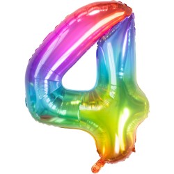 Ballon cijfer 4 regenboog 86cm