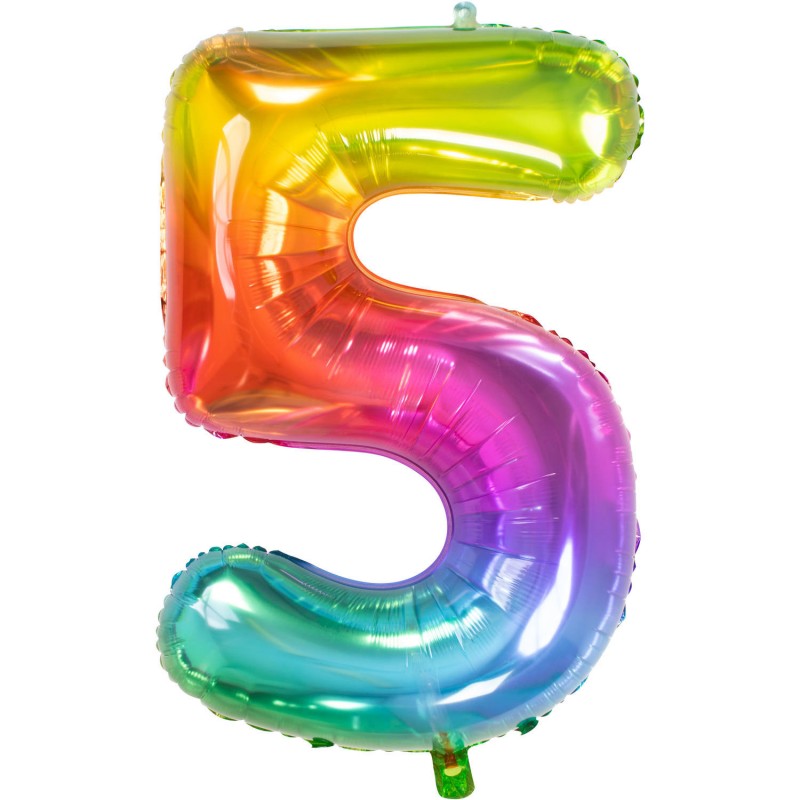 Ballon cijfer 5 regenboog 96cm