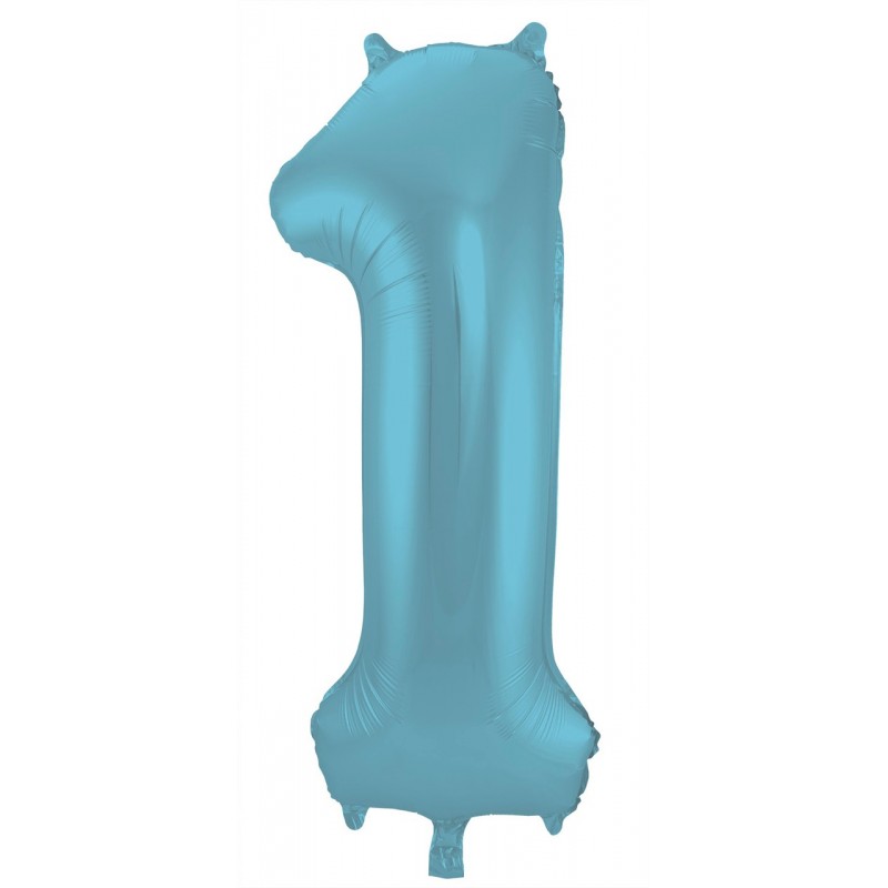 Ballon cijfer 1 mat pastel blauw