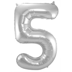 Ballon cijfer 5 zilver 86cm