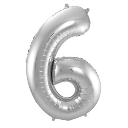 Ballon cijfer 6 zilver 86cm