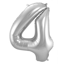 Ballon cijfer 4 zilver 86cm
