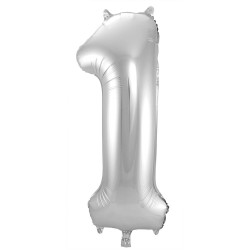 Ballon cijfer 1 zilver 86cm