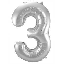 Ballon cijfer 3 zilver 86cm