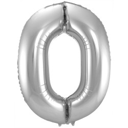 Ballon cijfer 0 zilver 86cm