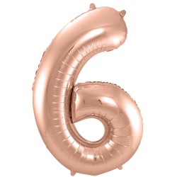 Ballon cijfer 6 rosé goud 86cm