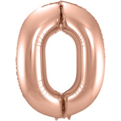 Ballon cijfer 0 rosé goud 86cm