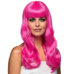 Pruik lang met pony roze