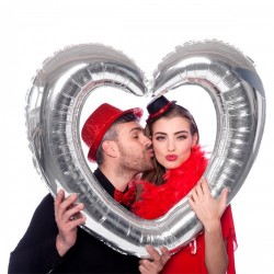 Frame hart ballon zilver